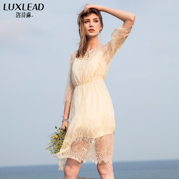 洛詩琳（LUXLEAD） 純色 蝴蝶結，蕾絲 連衣裙