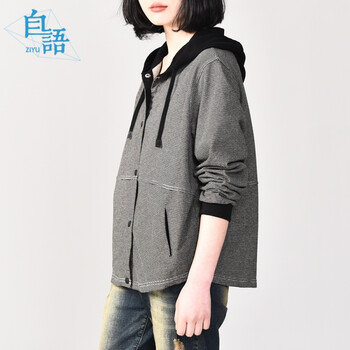 自語（ZIYU） 連帽 長袖 女 短外套 不規(guī)則