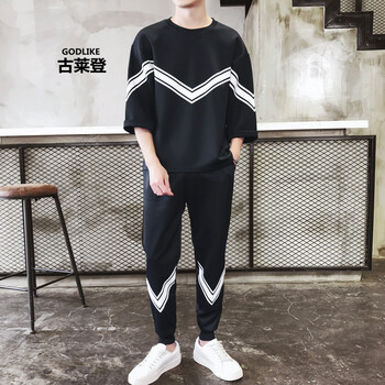 古萊登（GODLIKE） 七分袖 男士T恤 黑色一杠 XL，L，M，XXL，XXXL