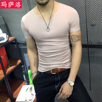 瑪薩洛（MASALUO） 短袖 男士T恤 藕色 