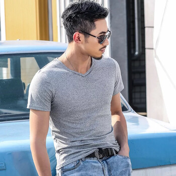 鼎度（DINGDU） 短袖 男士T恤 V領(lǐng)純灰色 