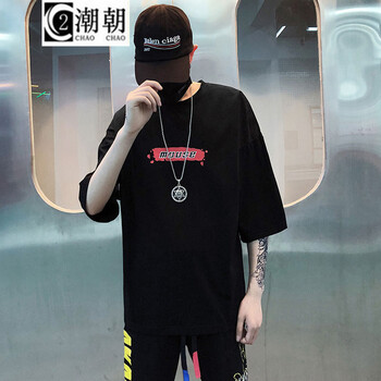 C2潮朝（C2CHAOCHAO） 五分袖 男士T恤 黑色 XL，L，XXL，M，XXXL