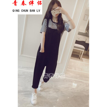 青春伴侶（QICHUNBANLU） 高腰 背帶褲 女 九分褲 休閑褲