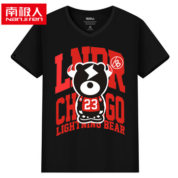 南極人（Nan Ji ren） 短袖 男士T恤 V領(lǐng)-黑色23號熊 