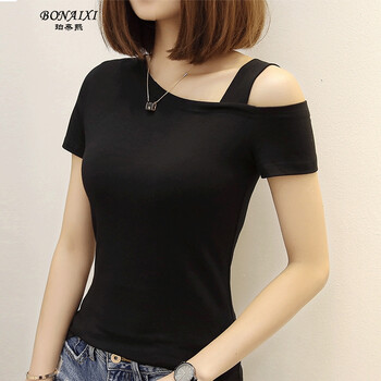 珀奈熙（BONAIXI） 露肩 短袖 T恤 女 斜領(lǐng)