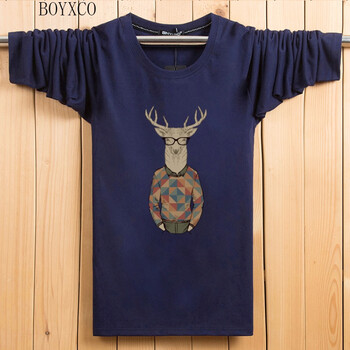 BOYXCO 長(zhǎng)袖 男士T恤 藏青色小鹿人 S，XL，L，XXL，M，XXXL，加大