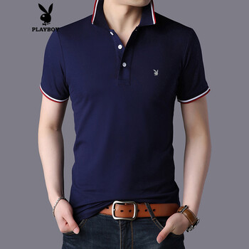 花花公子（PLAYBOY） 短袖 男士T恤 藏青色 XL，L，M，XXXL，XXL