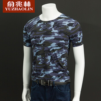 俞兆林（YUZHAOLIN） 短袖 男士T恤 迷彩藍(lán) T恤折邊801 XL，L，XXXL，XXL
