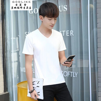 古萊登（GODLIKE） 長(cháng)袖 男士T恤 薄款V領(lǐng)白色 