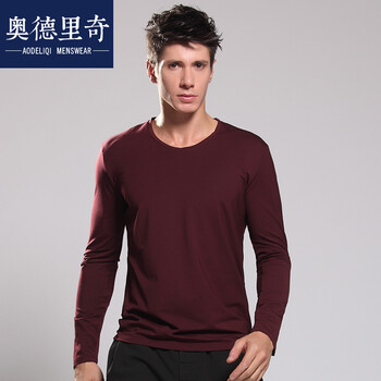 奧德里奇（Aodeliqi） 長袖 男士T恤 酒紅色-圓領(lǐng) XL，L，XXXL，加大，XXL，M