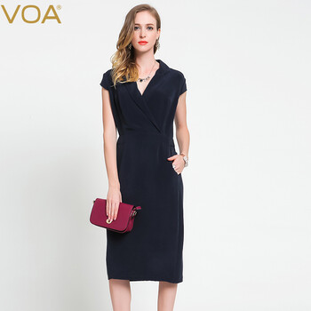 VOA 純色 口袋，拼接，拉鏈 連衣裙