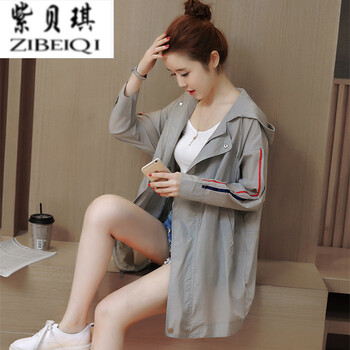 紫貝琪（Zibeiqi） 連帽 長袖 女 短外套 口袋，明線裝飾