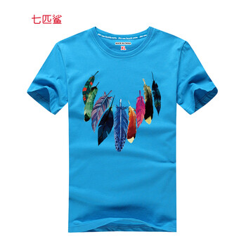 七匹鯊 短袖 男士T恤 藍(lán)色 S，XL，L，加大，XXL，M，XXXL