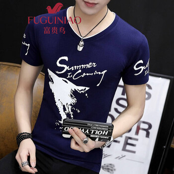 富貴鳥（FUGUINIAO） 短袖 男士T恤 小狼頭藏青色 XL，L，XXL，M，XXXL