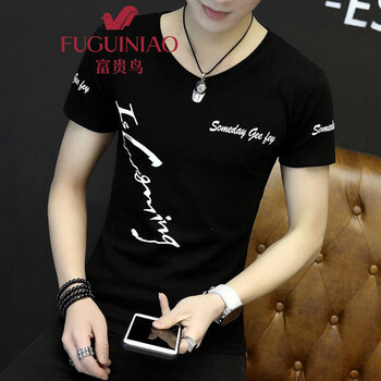 富貴鳥（FUGUINIAO） 短袖 男士T恤 1號字母黑色 XL，L，XXXL，XXL，M
