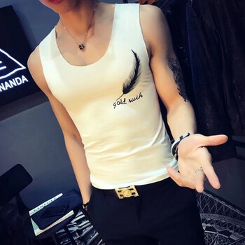 樂(lè )卉 短袖 男士T恤 背心羽毛-白色 