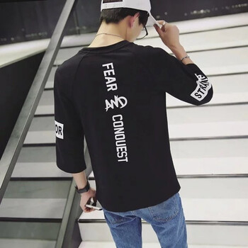 韓觀 五分袖 男士T恤 7分印花黑 S