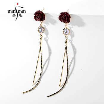 紅色玫瑰花耳釘