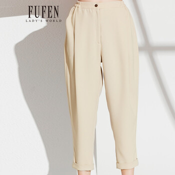 FUFEN 高腰 直筒褲 女 九分褲 休閑褲