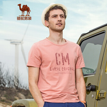 駱駝（CAMEL） 短袖 男士T恤 粉紅 XL，L，XXL，M，XXXL