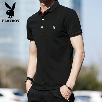 花花公子（PLAYBOY） 短袖 男士T恤 1222黑色 XL，L，XXXL，XXL，M