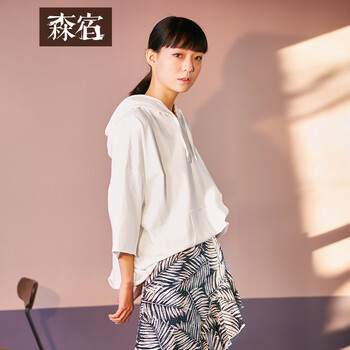 森宿 扎染 短袖 T恤 女 連帽