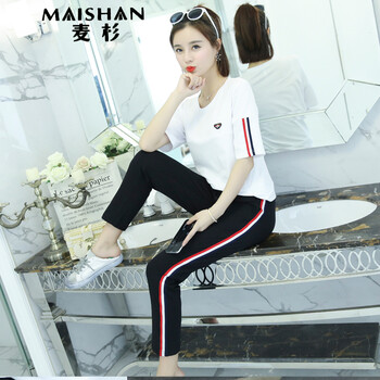 麥杉（MAISHAN） 圖案，條紋，印花 短袖 T恤 女 圓領(lǐng)