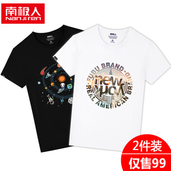 南極人（Nan Ji ren） 短袖 男士T恤 黑白-太空熊貓/時尚紐約 