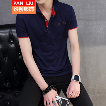 西牧子 短袖 男士T恤 深藍(lán)紅領(lǐng) XL，L，XXXL，加大，XXL，M