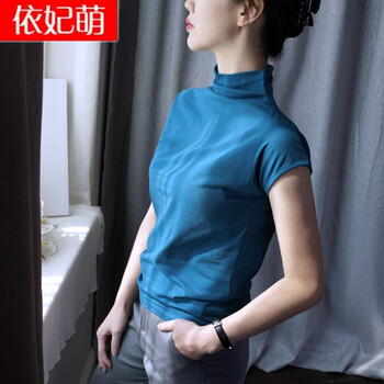 依妃萌 撞色 短袖 T恤 女 半高領(lǐng)