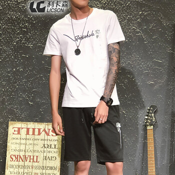 利卡森（LICSON） 短袖 男士T恤 白色 XL，L，M，XXXL，加大，XXL