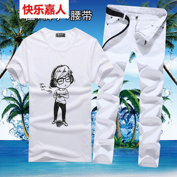 快樂嘉人 短袖 男士T恤 小孩白/白褲 