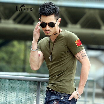 UYUK 短袖 男士T恤 V領(lǐng)左臂綠色 XL，L，M，XXL