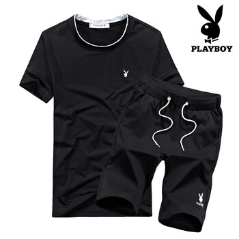 花花公子（PLAYBOY） 短袖 男士T恤 1826黑色上衣+黑色短褲 