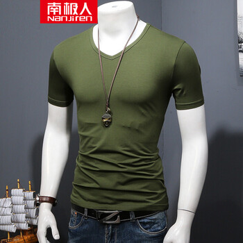 南極人（Nanjiren） 短袖 男士T恤 軍綠色V領(lǐng) S，XL，L，XXL，M，XXXL