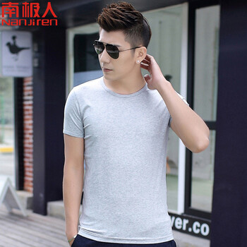 南極人 短袖 男士T恤 圓領(lǐng)-灰色 XL，L，XXXL，M，XXL