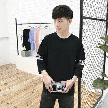 丹杰仕 短袖 男士T恤 七分袖后背印花黑色 XL，L，M，XXL