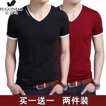 富貴鳥（FUGUINIAO） 短袖 男士T恤 黑色+紅色 S，XL，L，XXL，M，XXXL