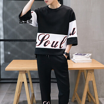 古萊登（GODLIKE） 七分袖 男士T恤 B1140-黑色 XL，L，XXXL，M，XXL