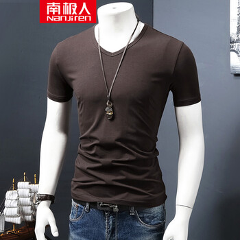 南極人（Nanjiren） 短袖 男士T恤 咖啡色V領 S，XL，L，M，XXL，XXXL