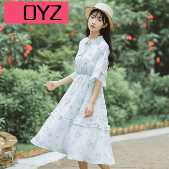 OYZ 碎花 拼接 連衣裙