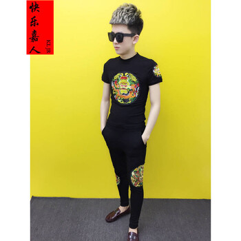 快樂嘉人 短袖 男士T恤 黑色圓龍?zhí)籽b S，XL，L，XXXL，XXL，M