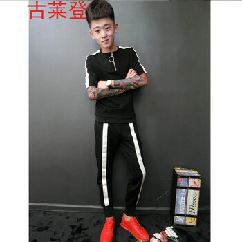 古萊登（GODLIKE） 短袖 男士T恤 社會(huì)精神快手紅人中杠套裝 黑 