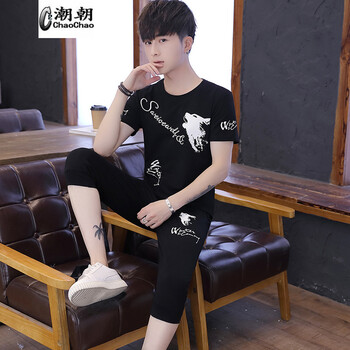C2潮朝（C2 CHAO CHAO） 短袖 男士T恤 黑色套裝 XL，L，M，XXXL，XXL