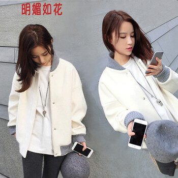 明媚如花（MINGMEIRUHUA） 立領(lǐng) 長袖 女 短外套 拼接，紐扣
