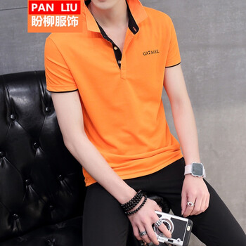 西牧子 短袖 男士T恤 桔色黑領(lǐng) XL，L，XXL，XXXL，M，加大