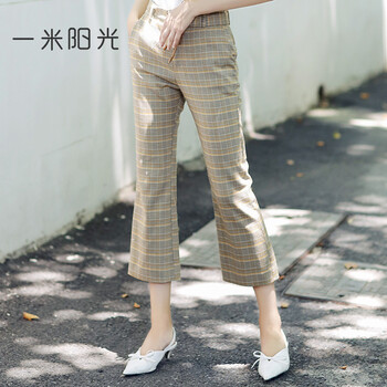 一米陽(yáng)光 高腰 直筒褲 女 九分褲 休閑褲