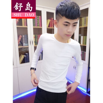 舒島 長袖 男士T恤 圓領(lǐng)純白色 