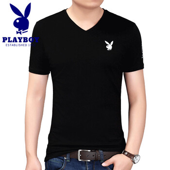 花花公子（PLAYBOY） 短袖 男士T恤 黑色（V領(lǐng)款） 