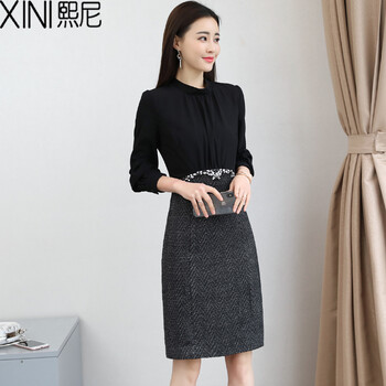 熙尼（XINI） 純色 亮片 連衣裙
